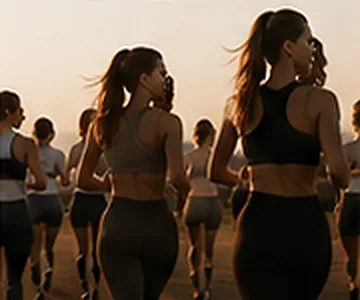 Mulheres correndo juntas ao pôr do sol